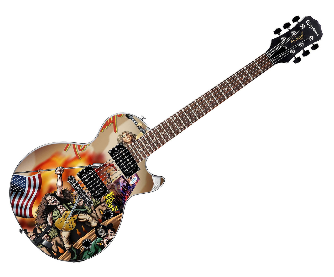 Ted Nugent USA Flag Signed Custom Graphics Gibson Epiphone Guitar ACOA