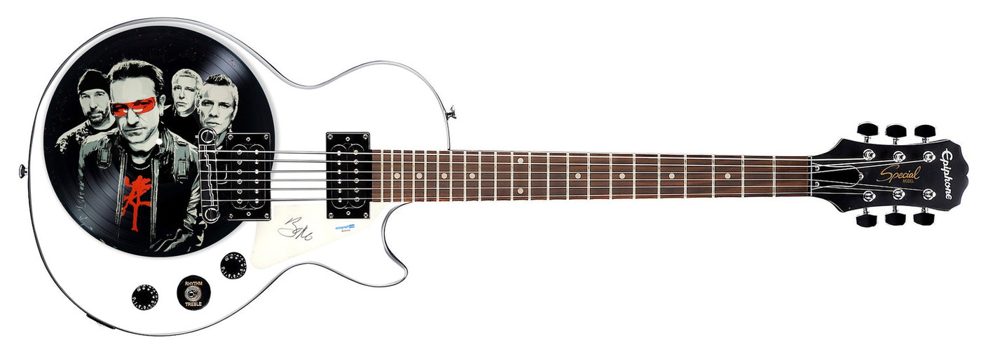 U2 Bono Autographed Custom Epiphone "Vinyl" Graphics Guitar