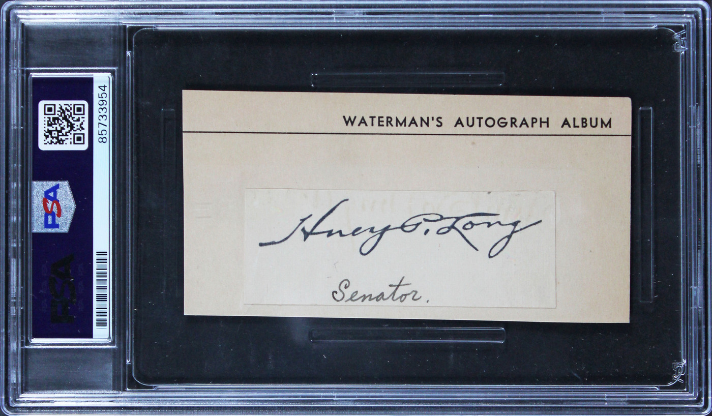 Amelia Earhart & Huey Long Authentic Signed 1x2.85 Cut Signature BAS Slabbed