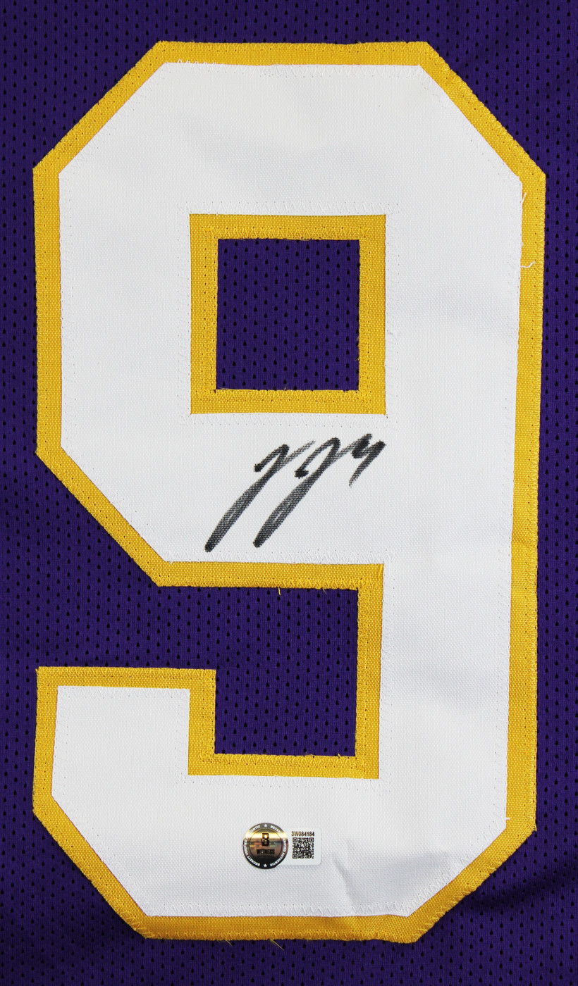 J.J. McCarthy Signed Purple Throwback Pro Style Framed Jersey BAS