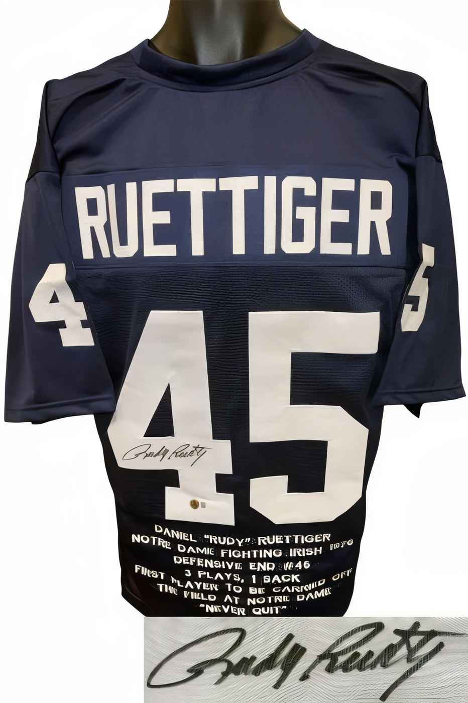 Rudy Ruettiger Signed Notre Dame Navy Custom Embroidered Stat College Football Jersey Xl  Beckett Witnessed