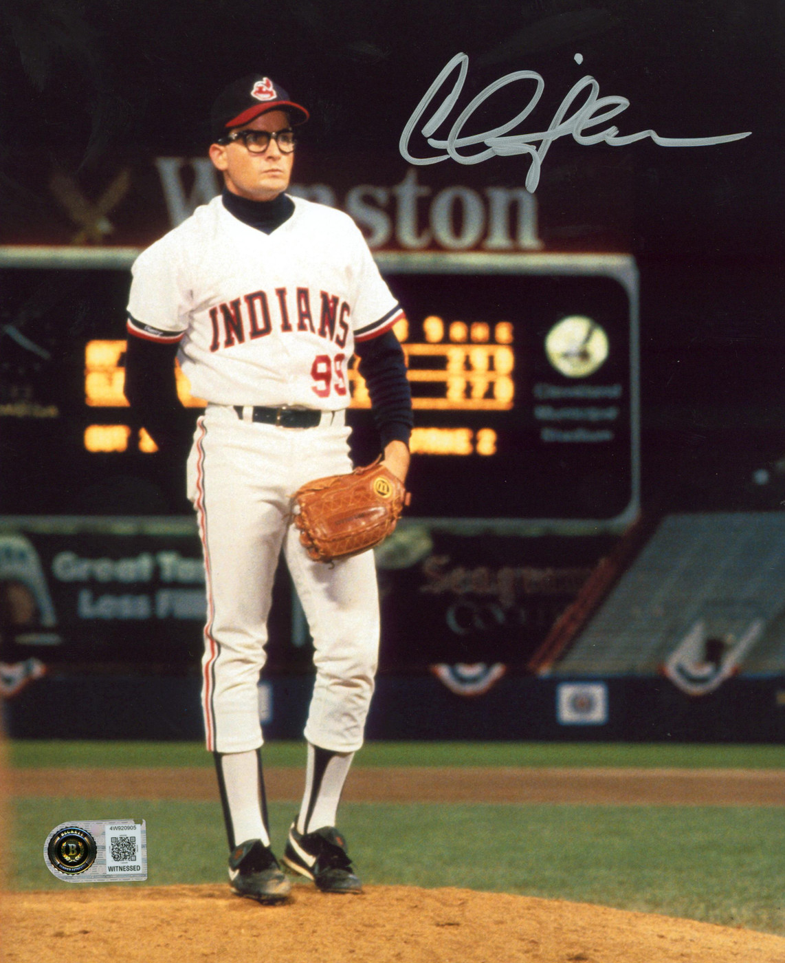 Charlie Sheen Major League Signed 8x10 Vertical Mound Photo BAS Witnessed Version 1
