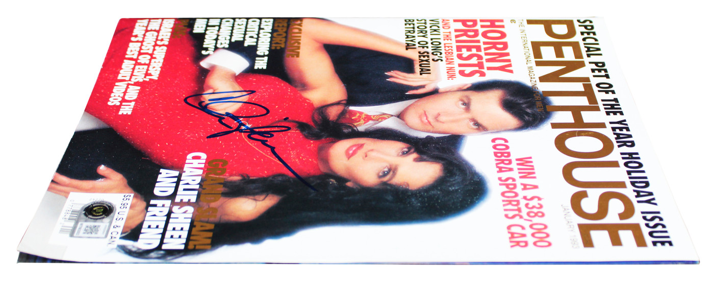 Charlie Sheen Signed January 1993 Penthouse Magazine Cover BAS Witness #4W926641