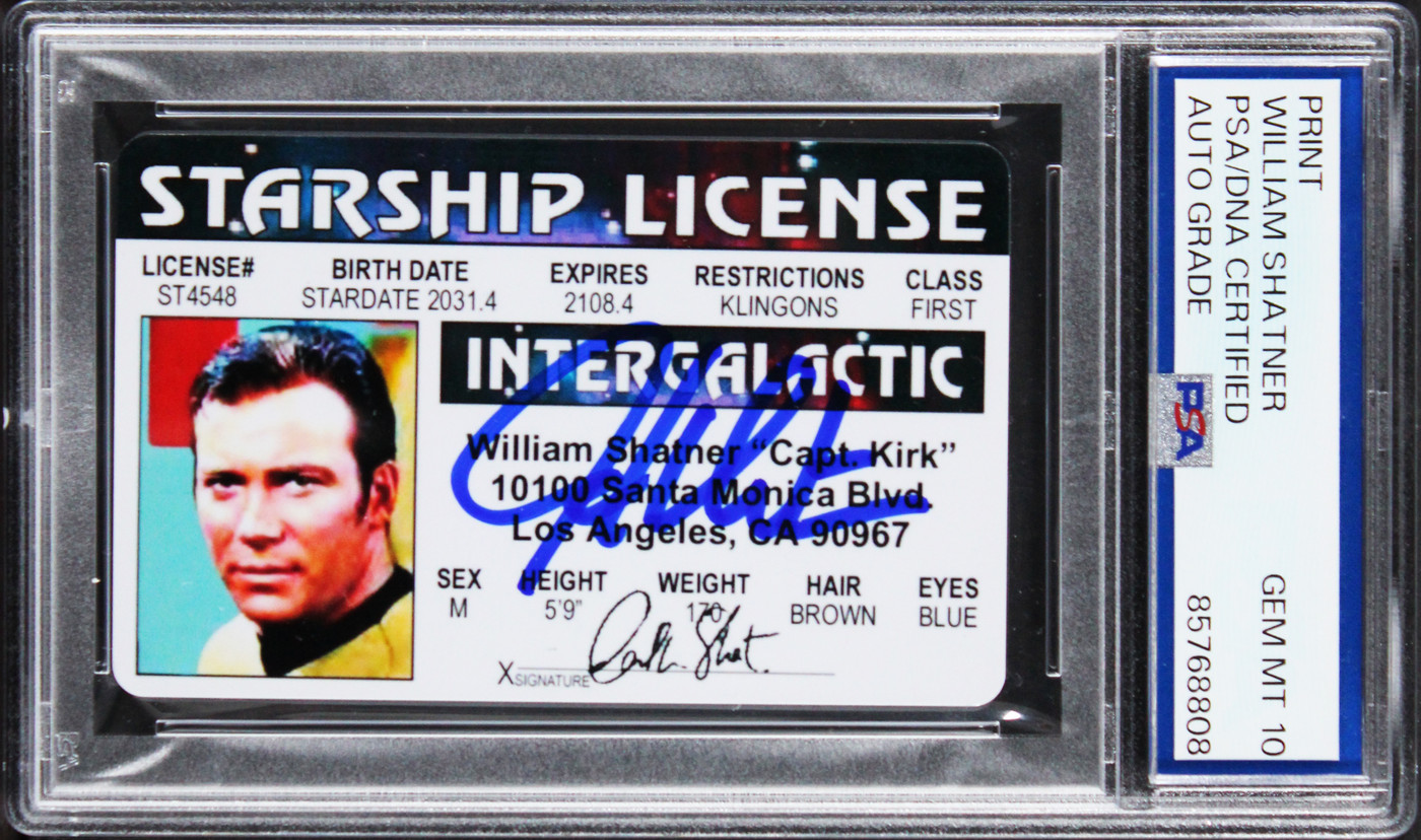 William Shatner Star Trek Signed Captain Kirk License Auto 10! PSA/DNA Slabbed Version 1