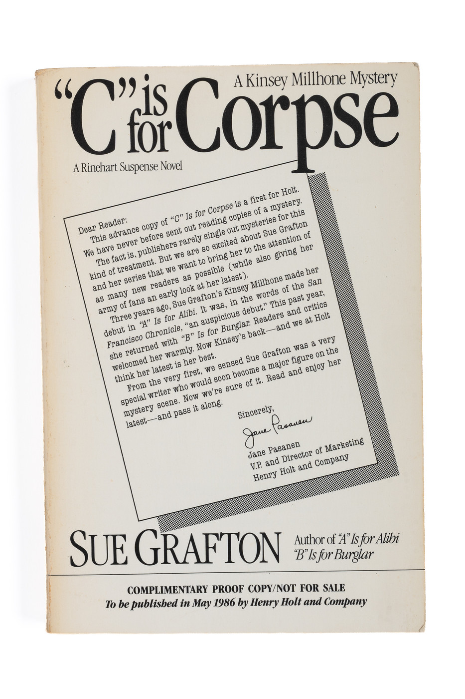 C is for Corpse (Unsigned Advance Readers Copy)