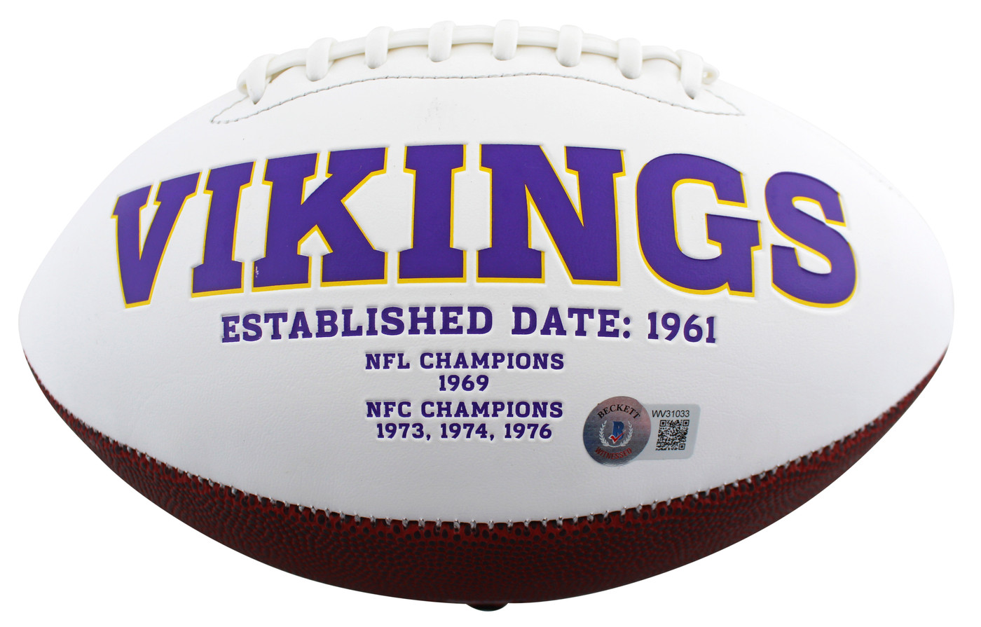 Vikings Patrick Jones Authentic Signed White Panel Logo Football BAS Witnessed