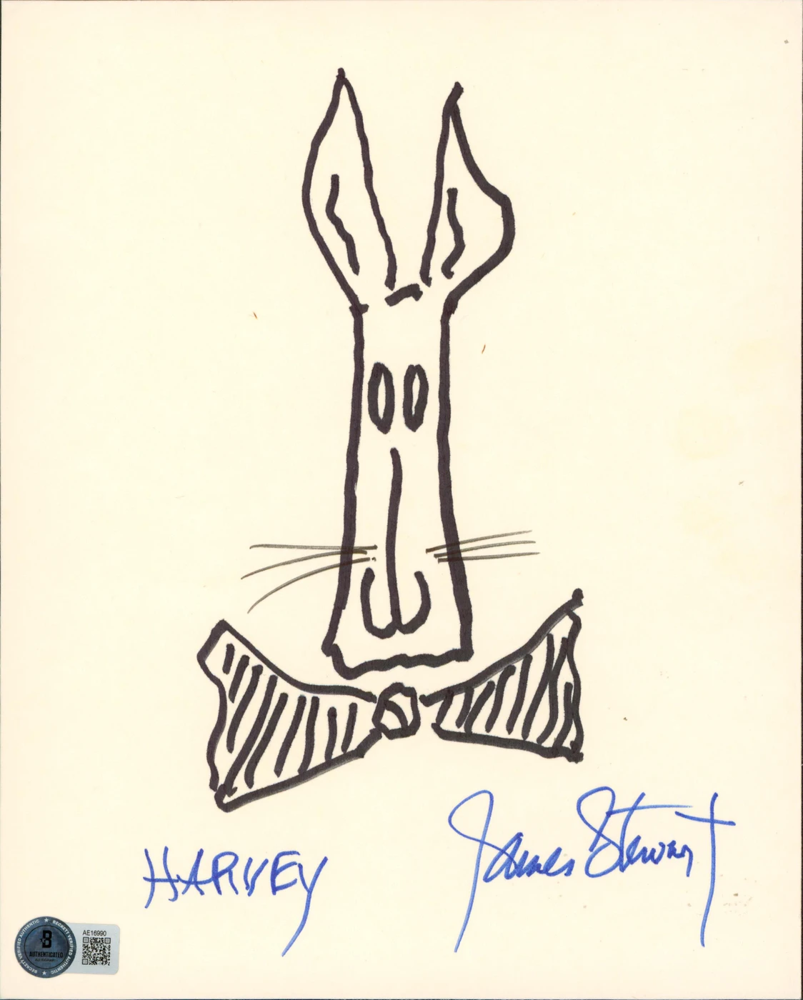 James Stewart "Harvey" Authentic Signed 8x10 Sketch Harvey BAS #AE16990