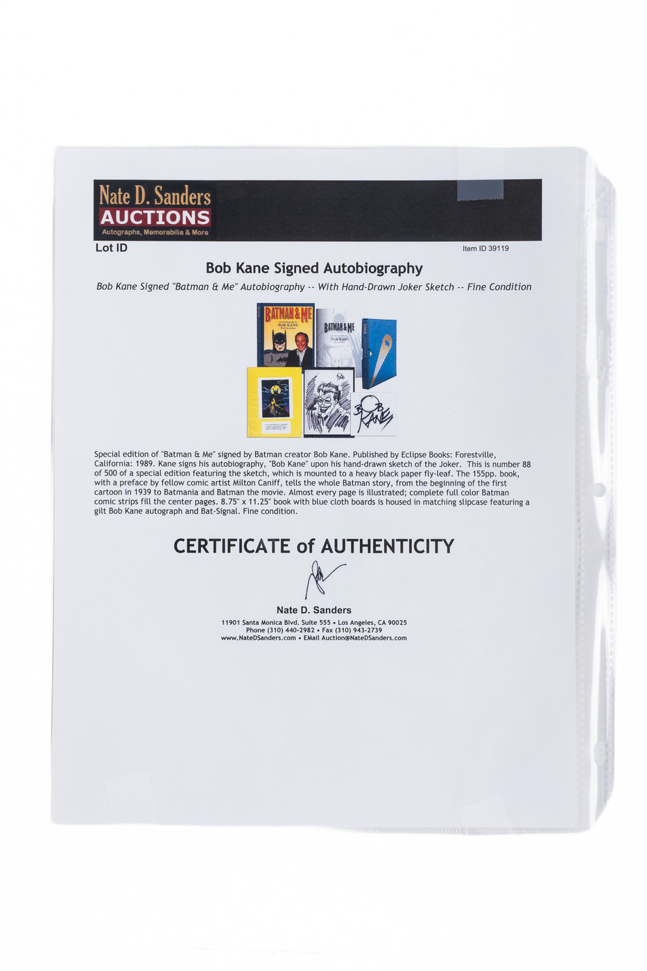 Bob Kane Signed Limited Edition of Batman & Me – With Rare Joker Sketch