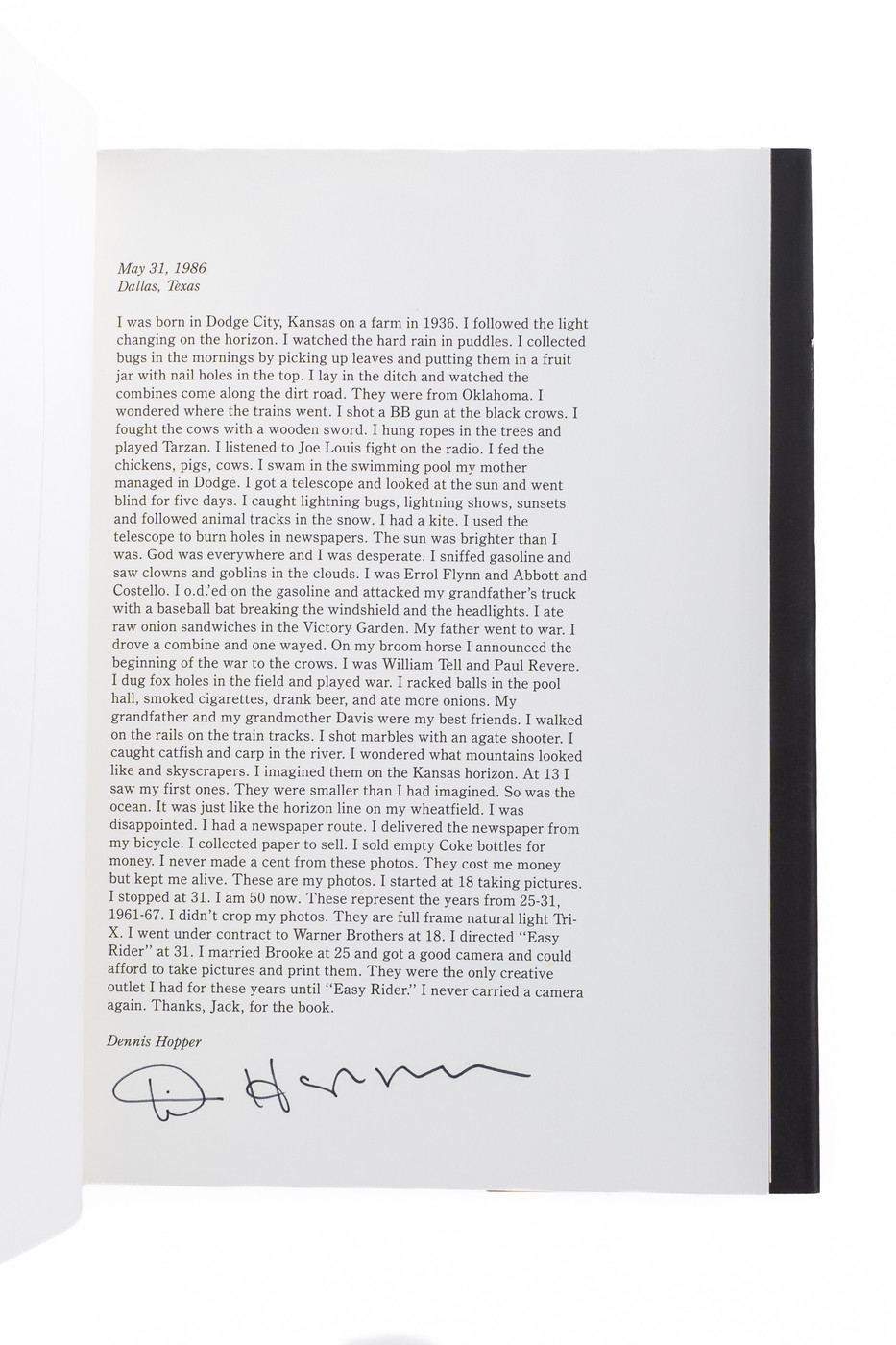 Dennis Hopper Signed Out of the Sixties Memoir Book