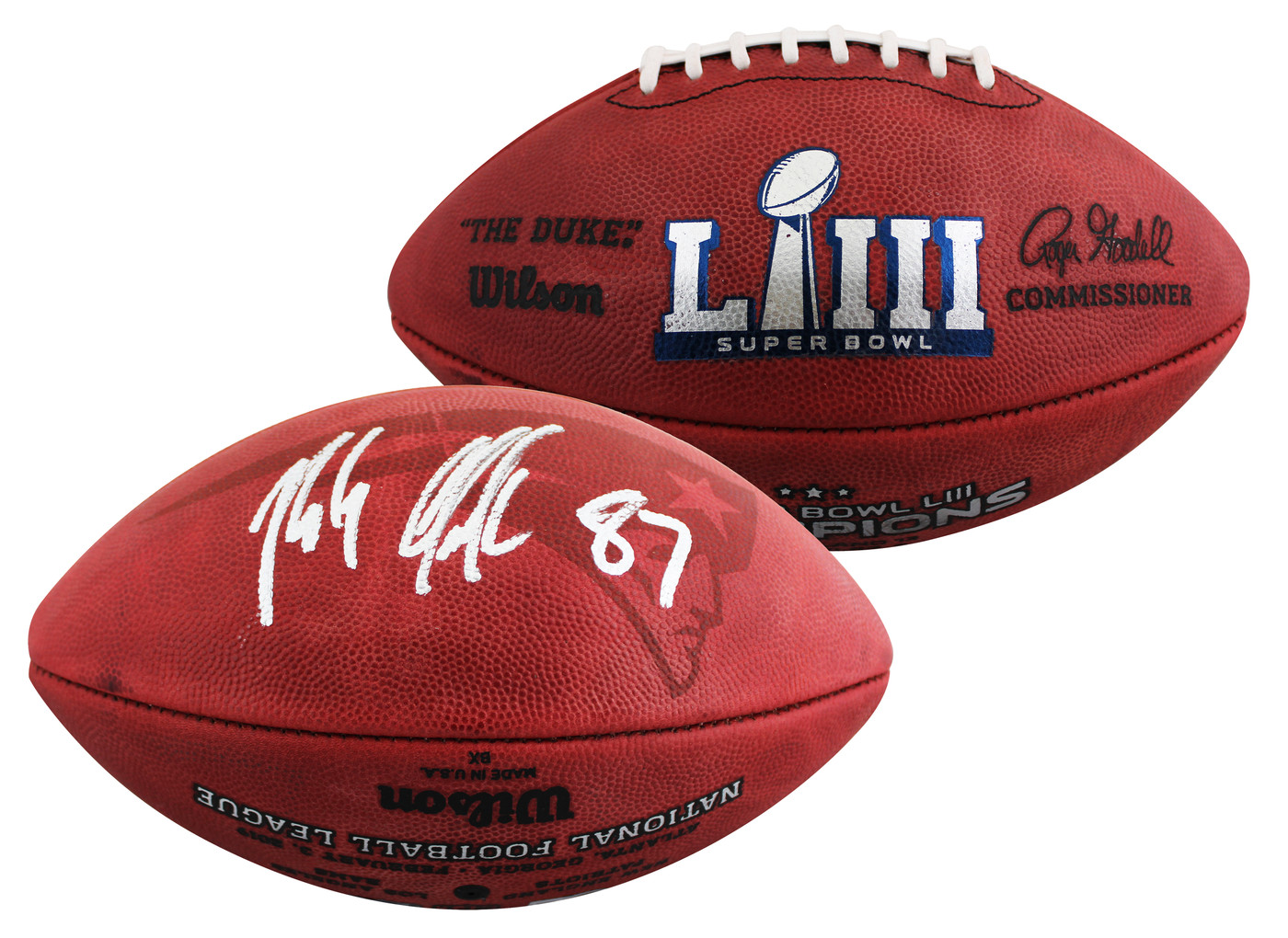 Patriots Rob Gronkowski Signed SB LIII Logo Wilson "Duke" Football W/ Case BAS W