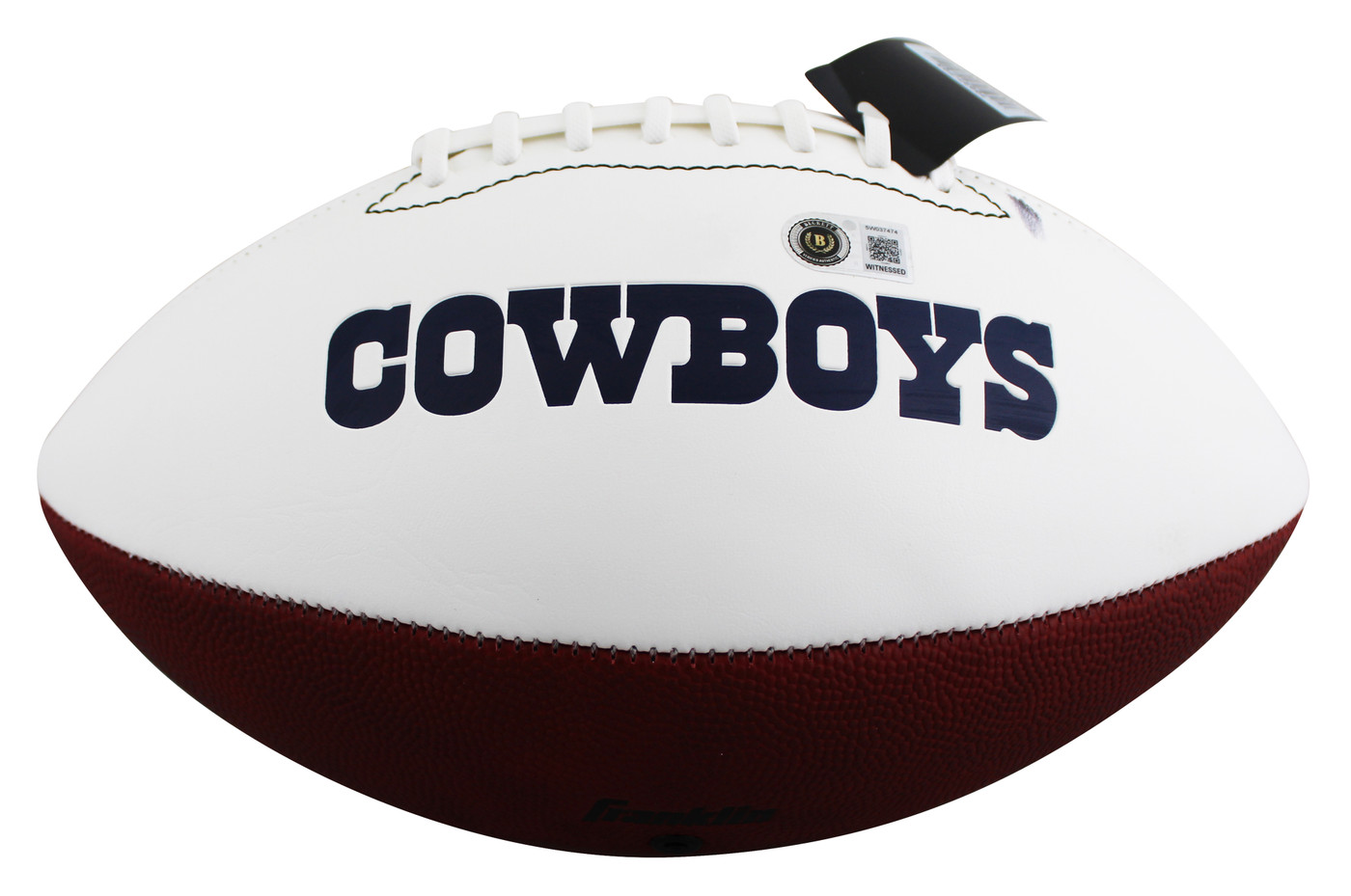 Cowboys Emmitt Smith Signed Franklin White Panel Logo Football BAS Witnessed