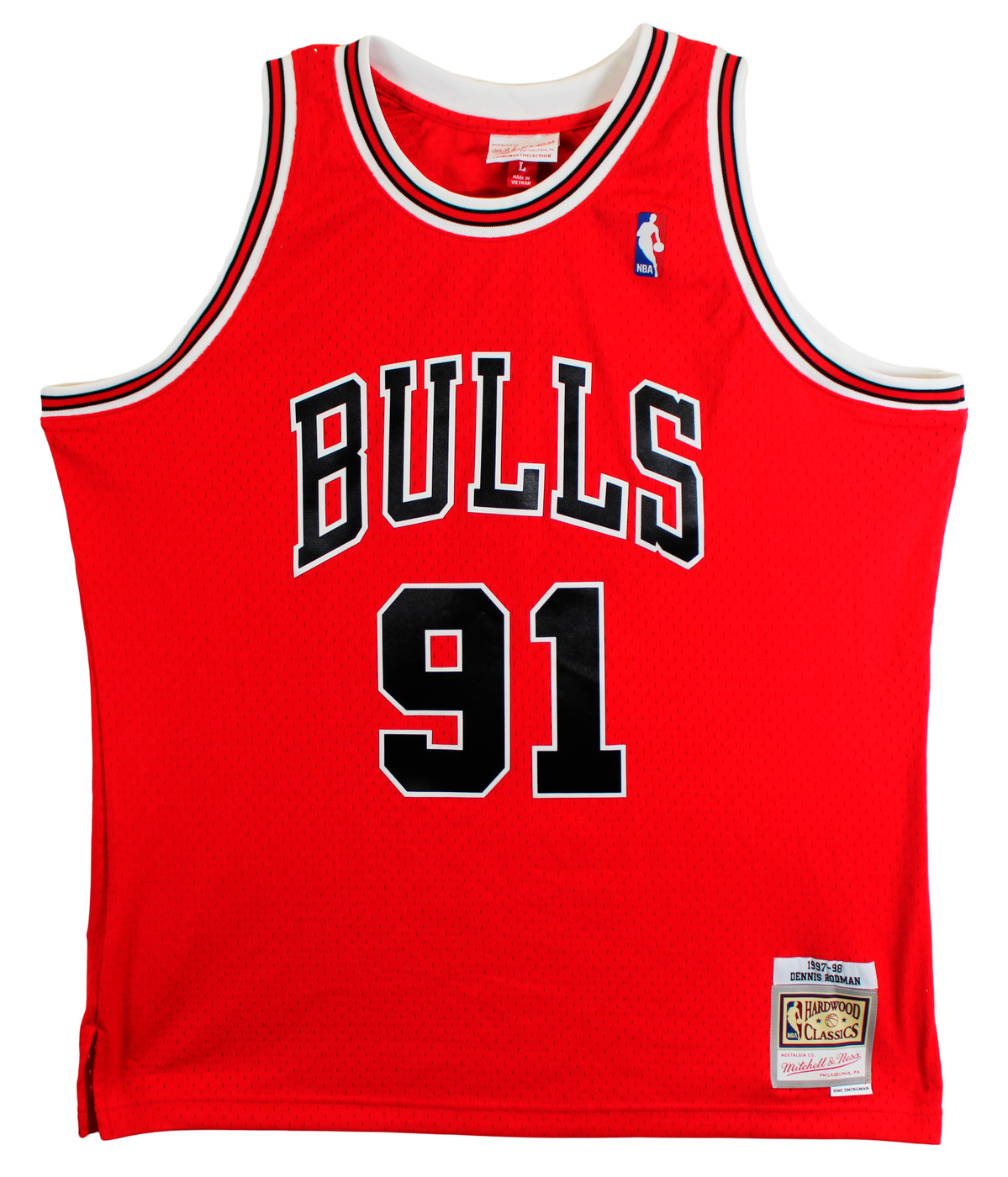 Bulls Dennis Rodman Signed Red Mitchell & Ness HWC Swingman Jersey BAS Witnessed