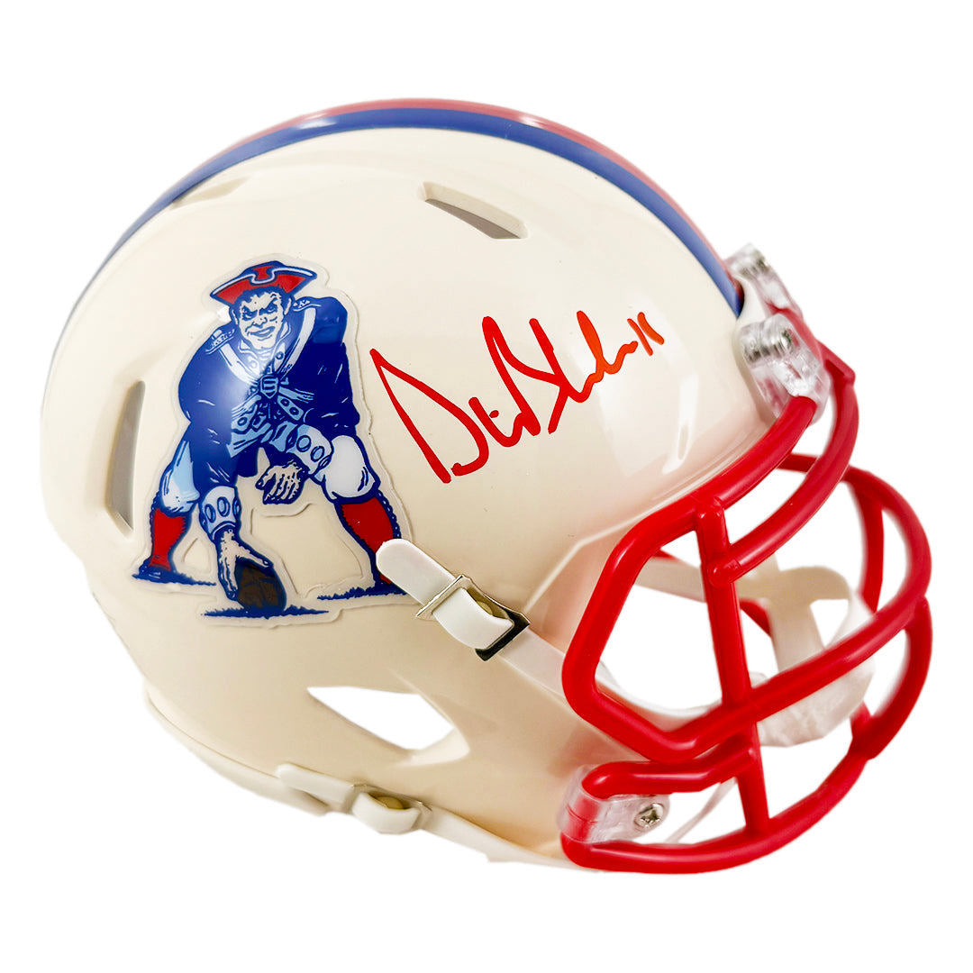 Drew Bledsoe Signed New England Patriots Retro Speed Mini Football Helmet (JSA)