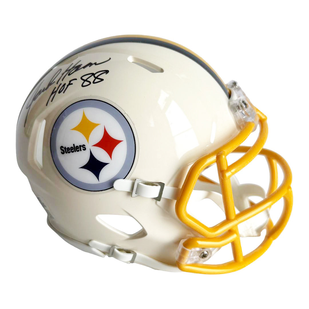Jack Hampton Signed HOF 88 Inscription Pittsburgh Steelers Retro Speed Mini Football Helmet (JSA)