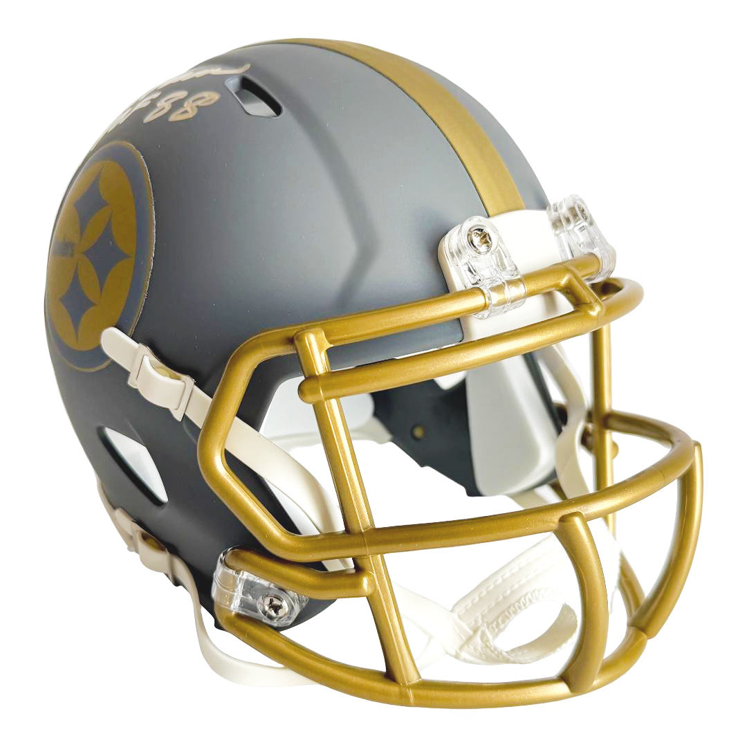 Jack Hampton Signed HOF 88 Inscription Pittsburgh Steelers Slate Alternate Speed Mini Football Helmet (JSA)