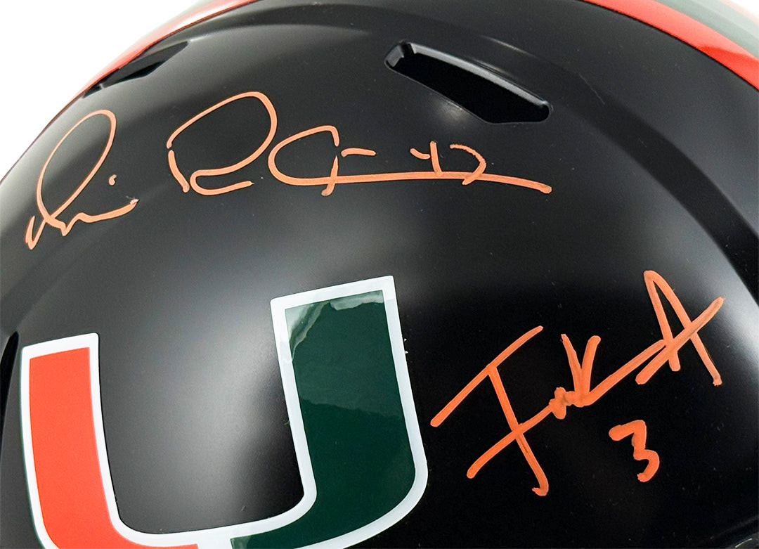 Michael Irvin Frank Gore Signed Miami Hurricanes Speed Full-Size Replica Football Helmet (Beckett)