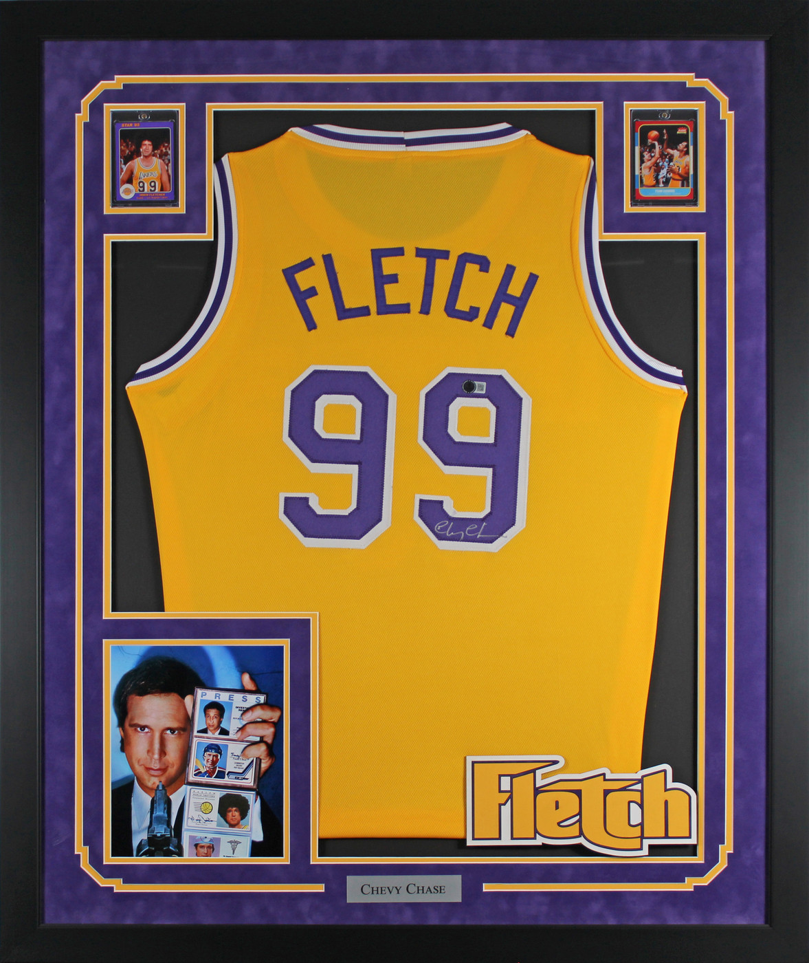Chevy Chase Authentic Signed Yellow Fletch Pro Style Framed Jersey BAS #BM43470