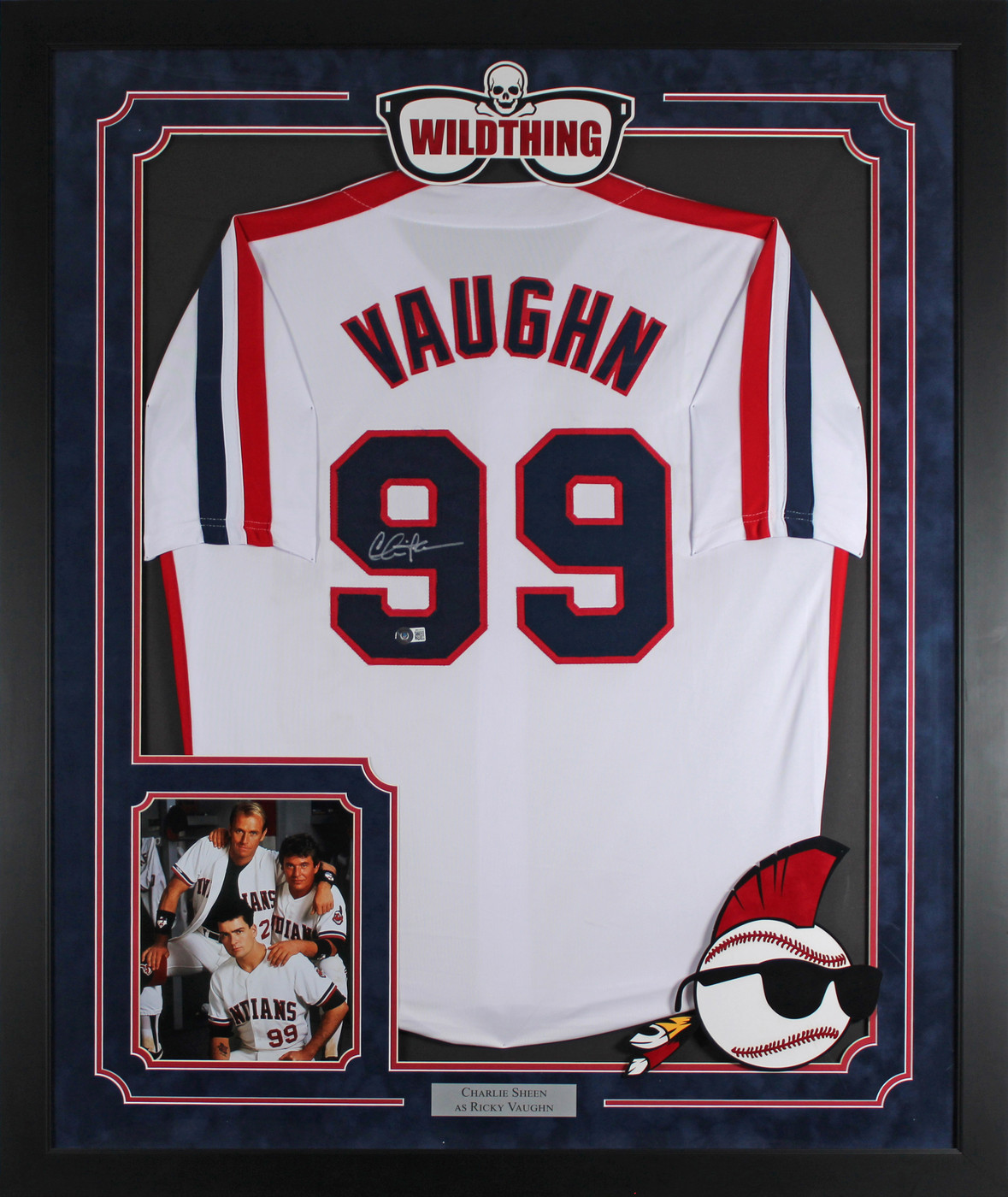 Charlie Sheen Major League Signed White Pro Style Framed Jersey BAS Wit #WN24915