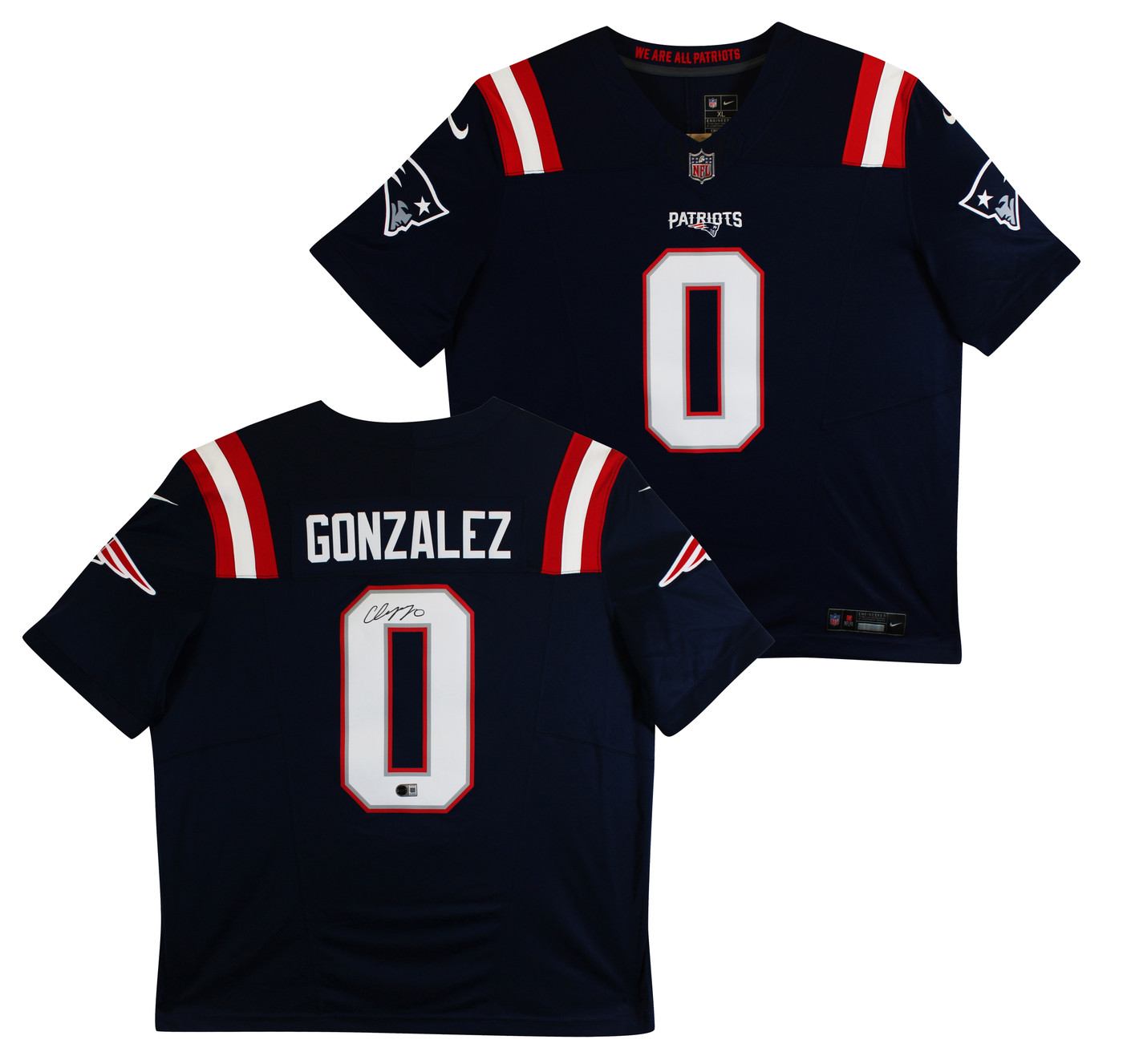 Patriots Christian Gonzalez Signed Navy Nike Limited Jersey BAS Witnessed