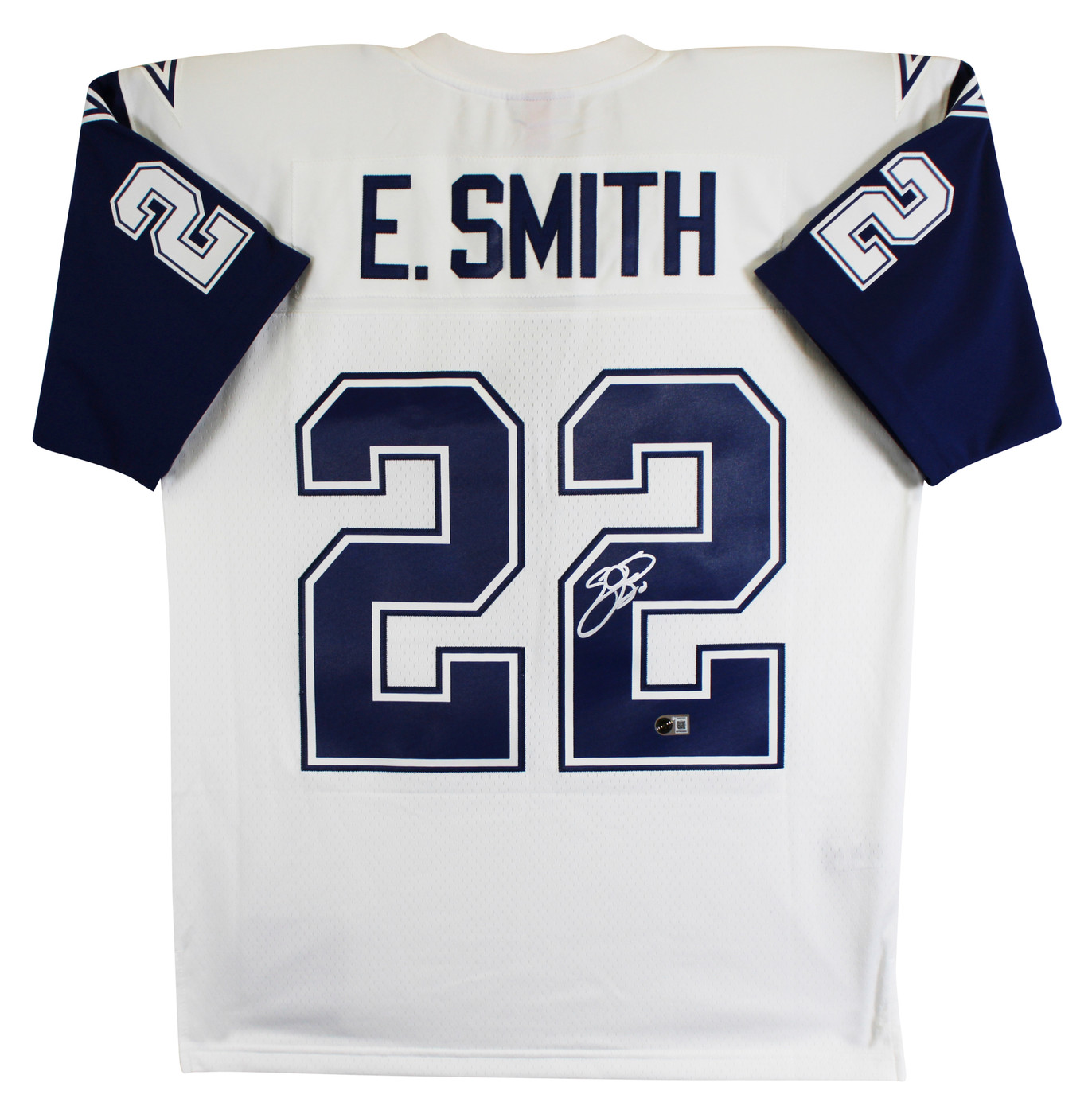 Cowboys Emmitt Smith Signed White Thanksgiving M&N Jersey BAS Witnessed