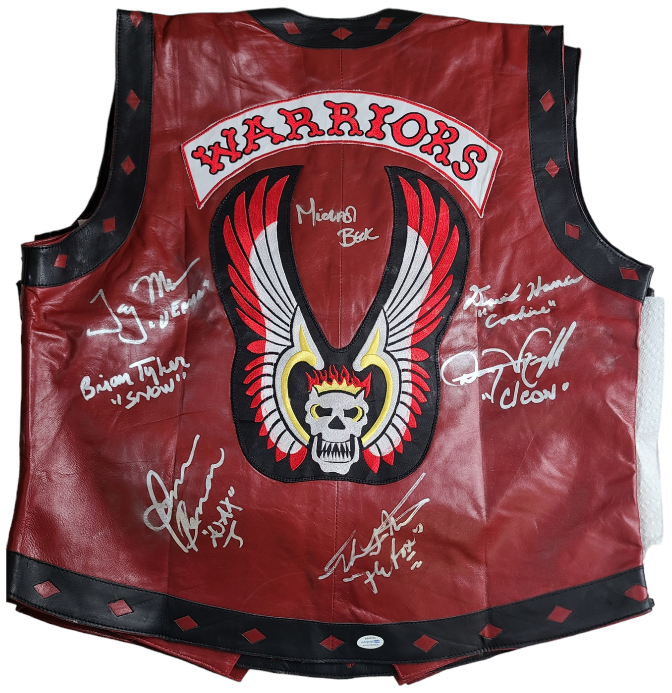 The Warriors Movie Cast Signed Leather Vest Exact Proof ACOA Version 2