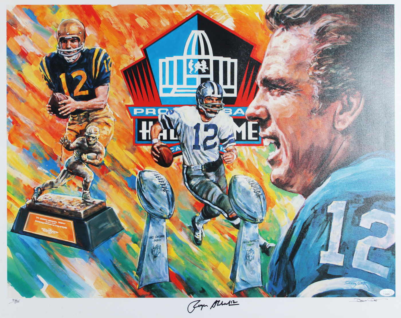 Cowboys Roger Staubach Signed 22x27 HOF Lithograph LE #346/500 JSA #AL06006
