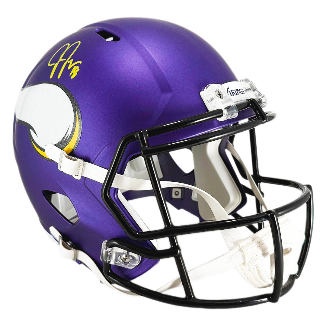 Justin Jefferson Signed Yellow Ink Minnesota Vikings Speed Full-Size Replica Football Helmet (Beckett)