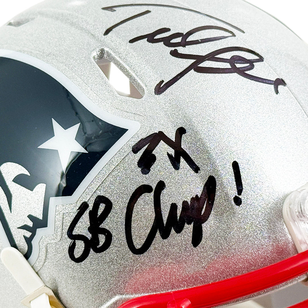 Ted Johnson Signed 3x SB Champ Inscription New England Patriots Speed Mini Football Helmet (JSA)