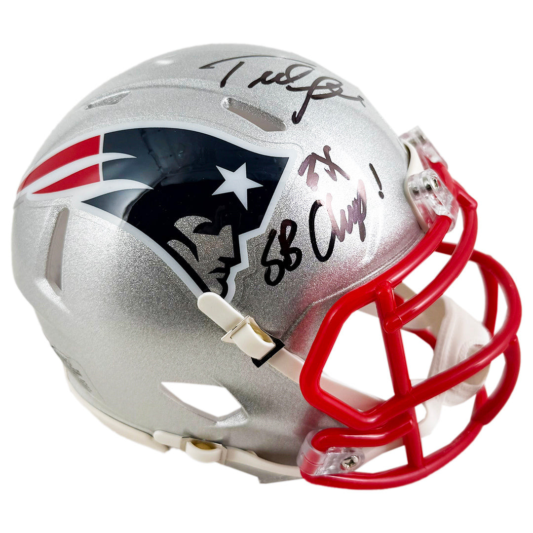 Ted Johnson Signed 3x SB Champ Inscription New England Patriots Speed Mini Football Helmet (JSA)