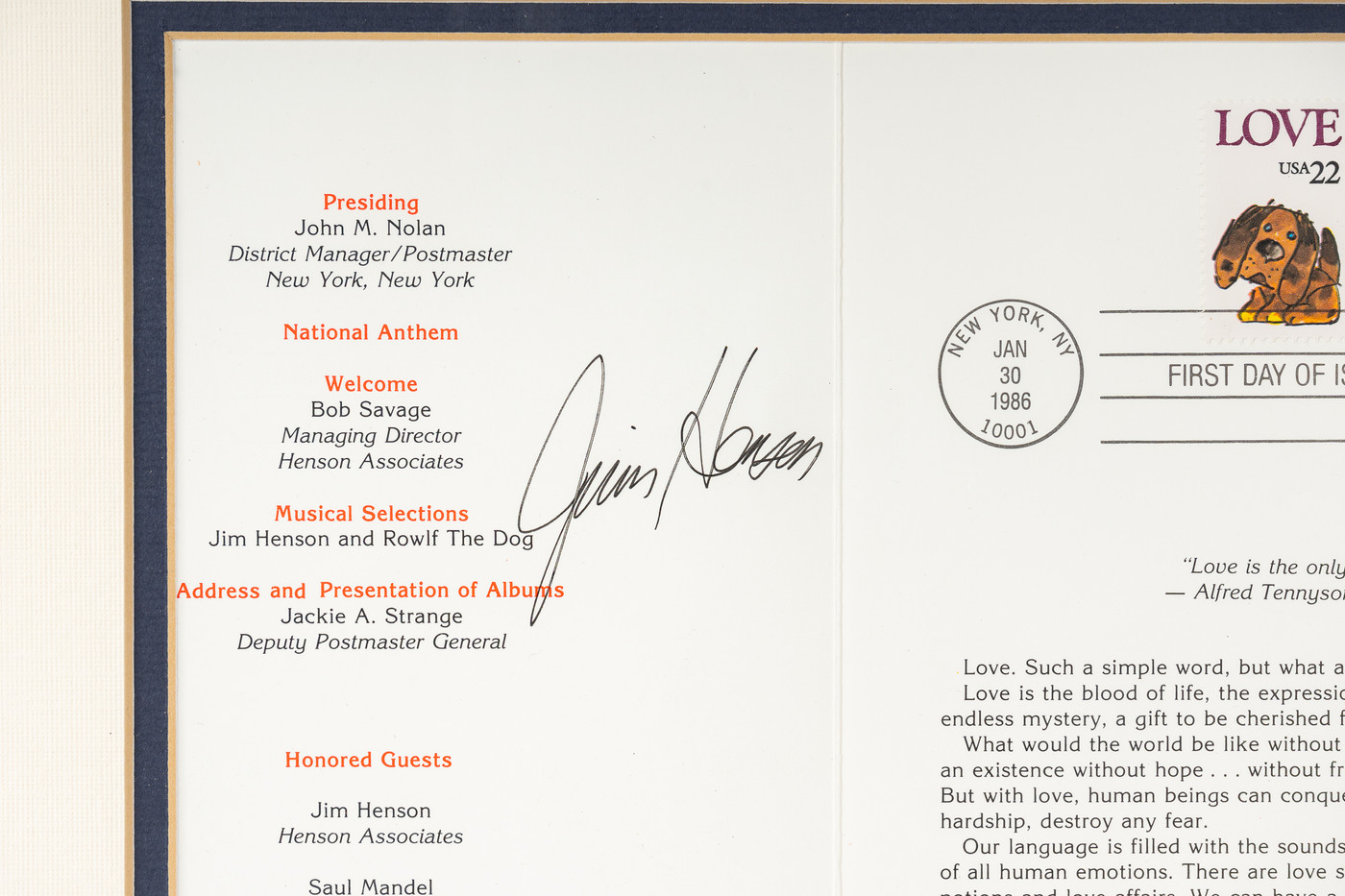 Jim Henson Signed First Day of Issue Postal Stamp Launch Program