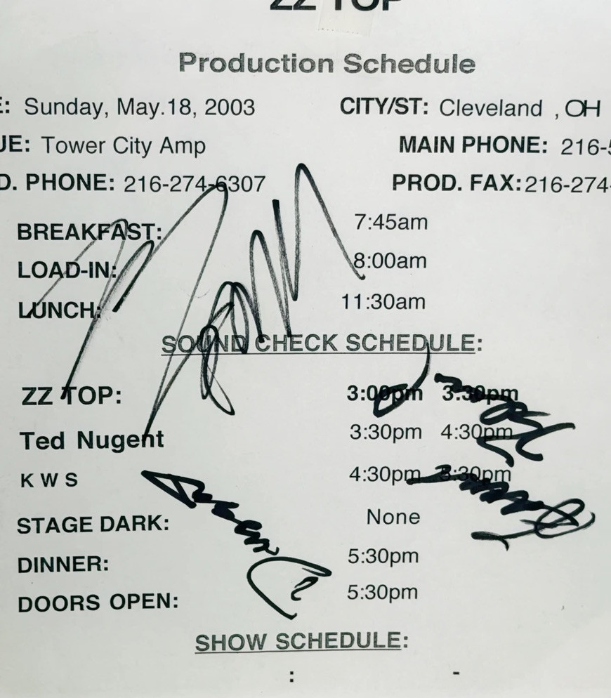 ZZ Top Signed Encapsulated Production Schedule BECKETT