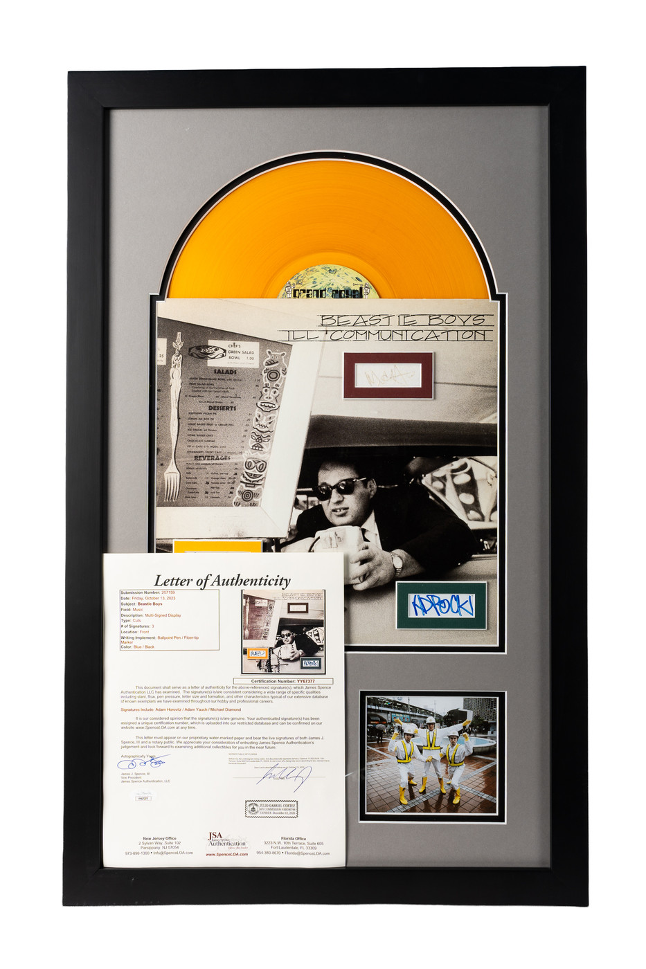 Custom Framed Display: Hand-Signed by All Three Beastie Boys (Ill Communication)