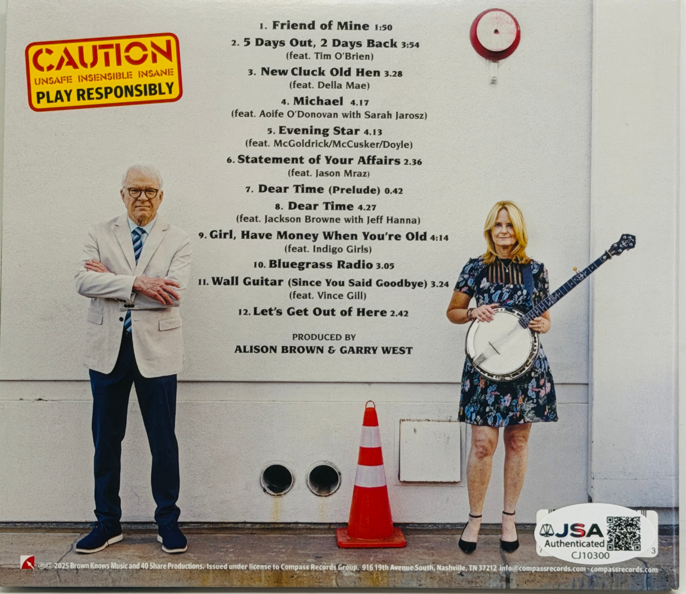 Steve Martin and Alison Brown Signed "Safe Sensible and Sane" CD Cover JSA