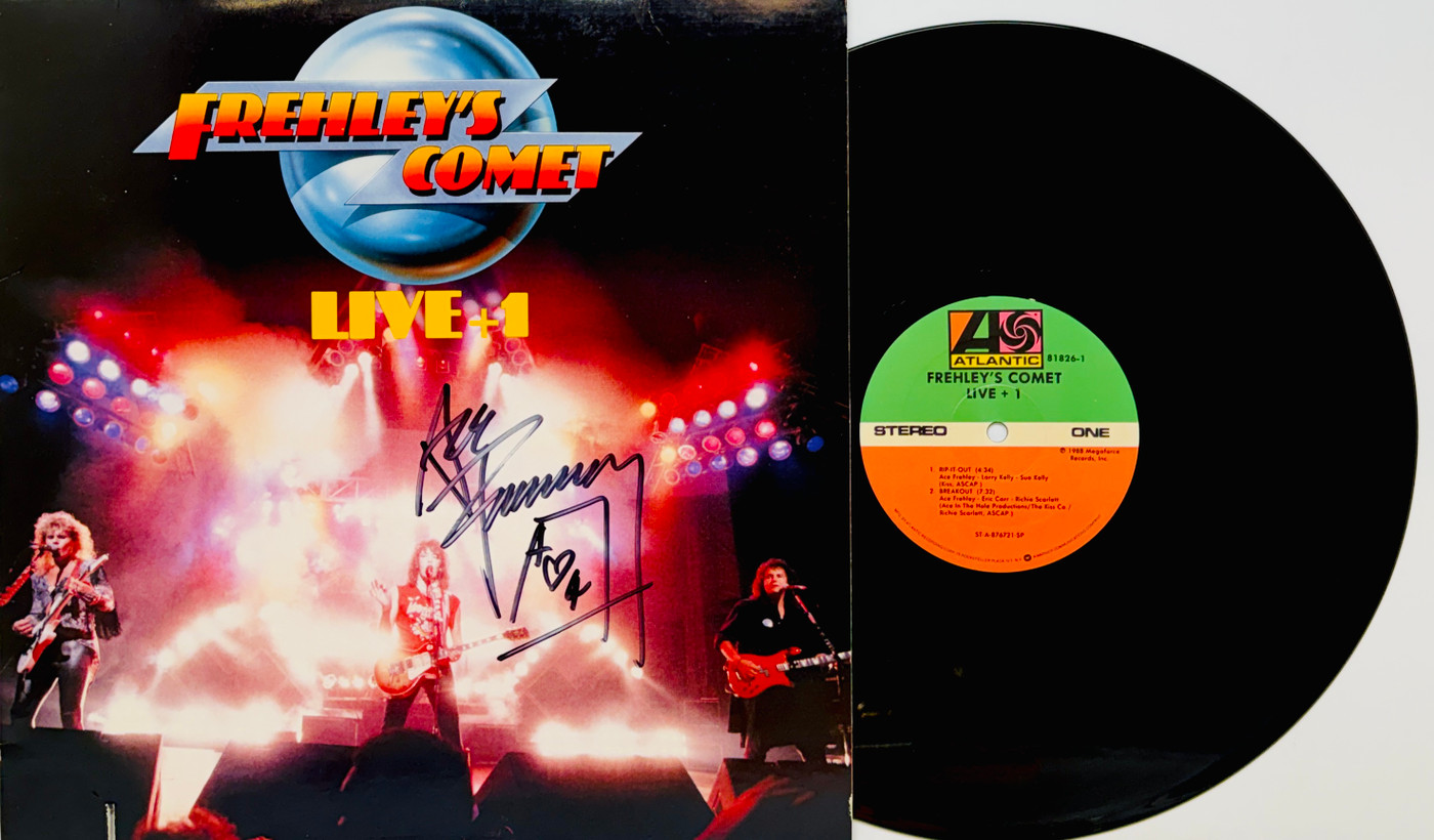 Ace Frehley Signed "Frehley's Comet Live +1" LP Cover JSA