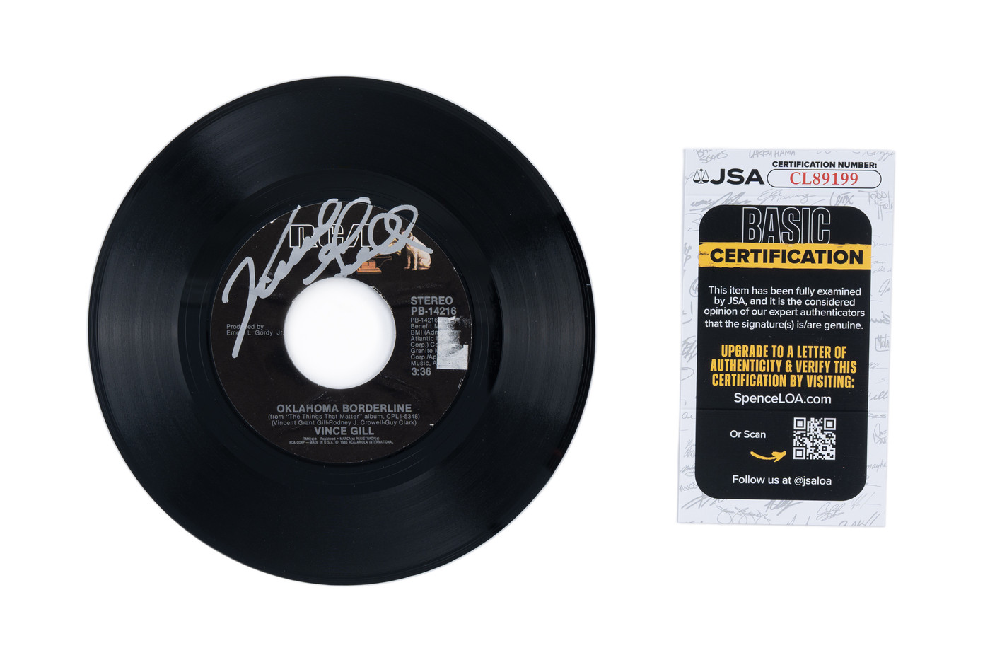 Vince Gill Signed "Oklahoma Borderline" Vinyl 45 JSA