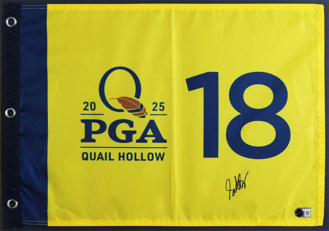 Scotty Scheffler Signed & Framed 2025 PGA Quail Hollow Golf Club Pin Flag BAS