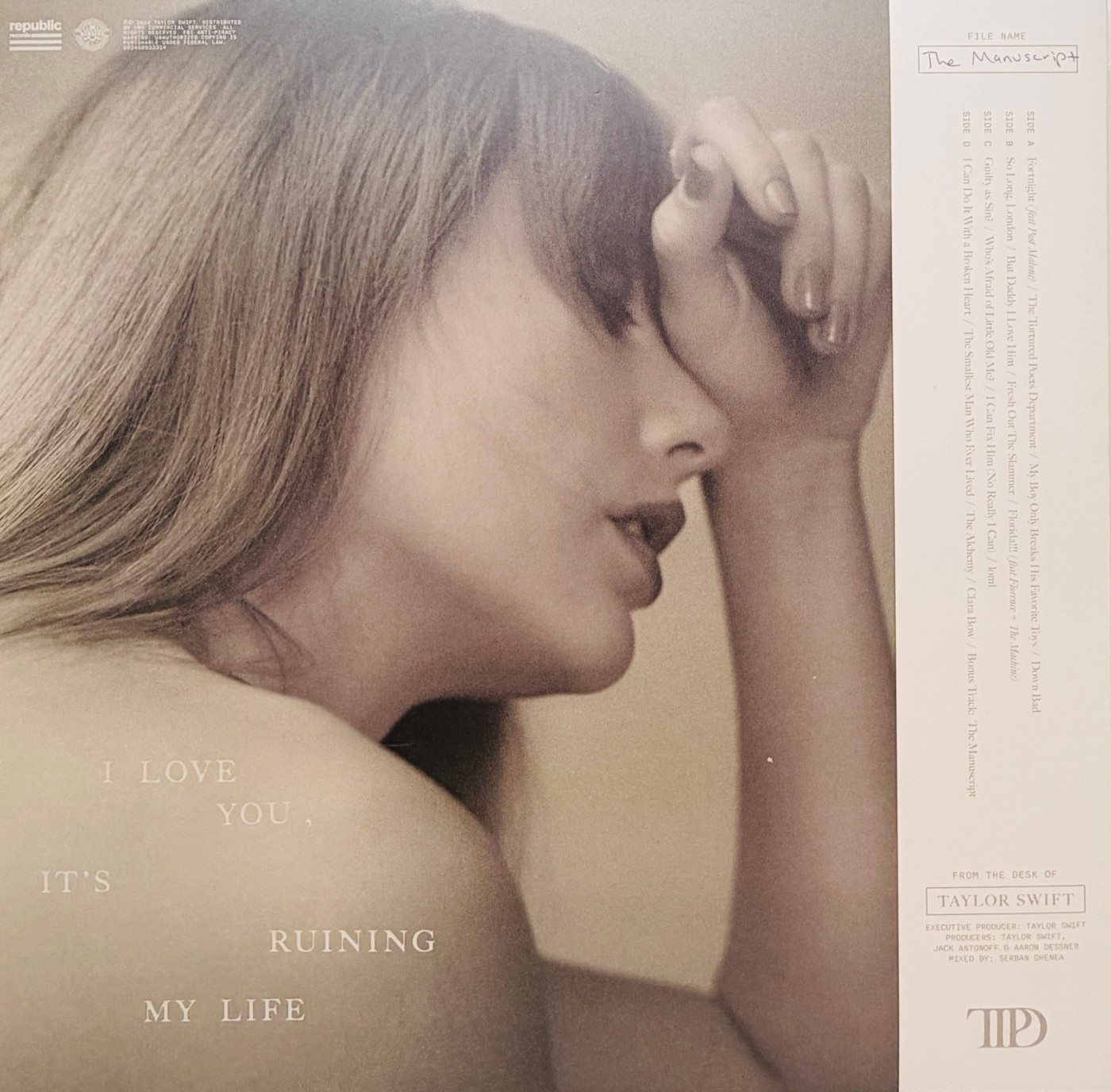 Taylor Swift Signed Tortured Poets Dept Art Card + LP & CD JSA