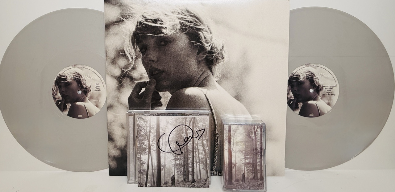 Taylor Swift Signed Folklore CD Cover w/ Gray Vinyl LP, CD