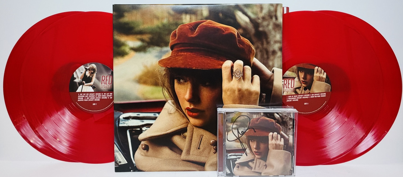 Taylor Swift Signed Red Taylor's Version CD Cover & Vinyl JSA