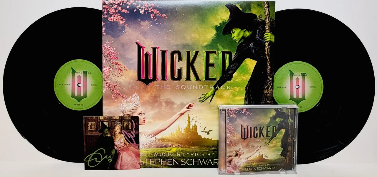 Ariana Grande & Cynthia Erivo Signed "Wicked" Soundtrack Art Card w/ Double LP & CD