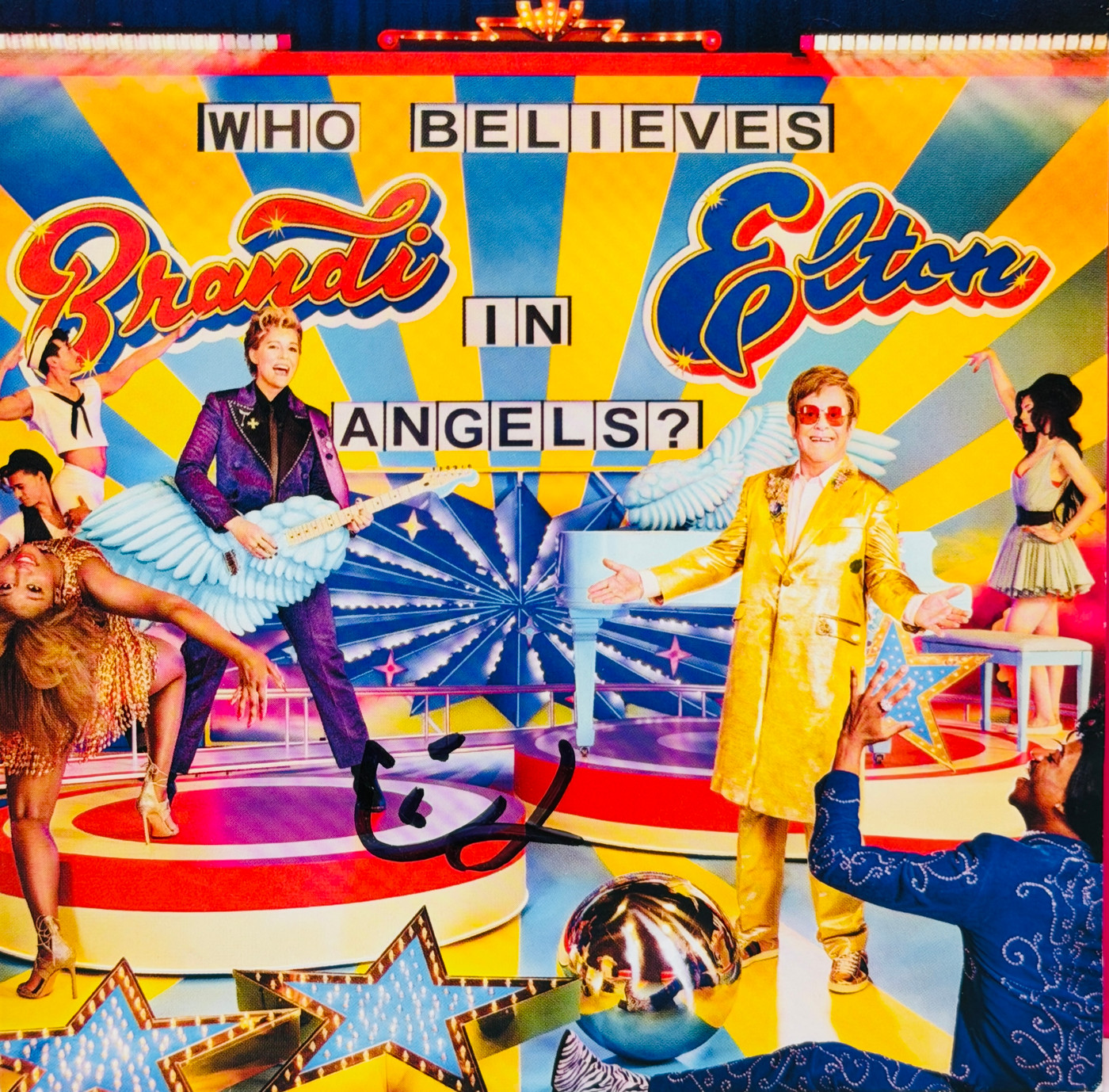 Elton John & Brandi Carlile Signed "Who Believes In Angels" Art Cards w/ CD & LP ACOA