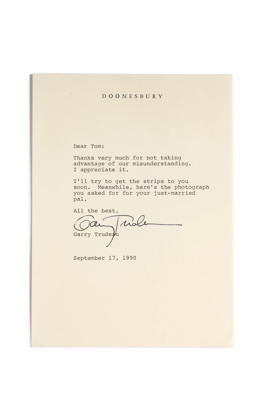 Garry Trudeau Hand-Signed Personal Correspondence Letter