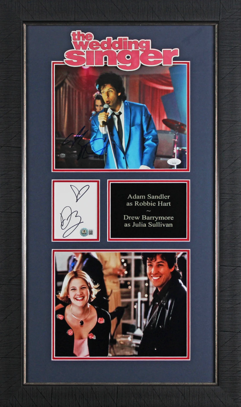 Adam Sandler & Drew Barrymore The Wedding Singer Signed Framed Display BAS