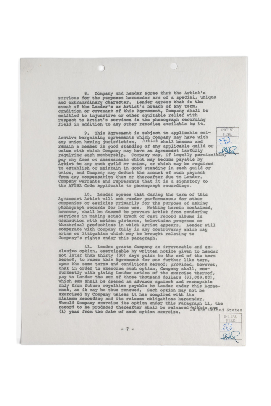 Milton Berle Hand-Signed Master Recording Industry Contract