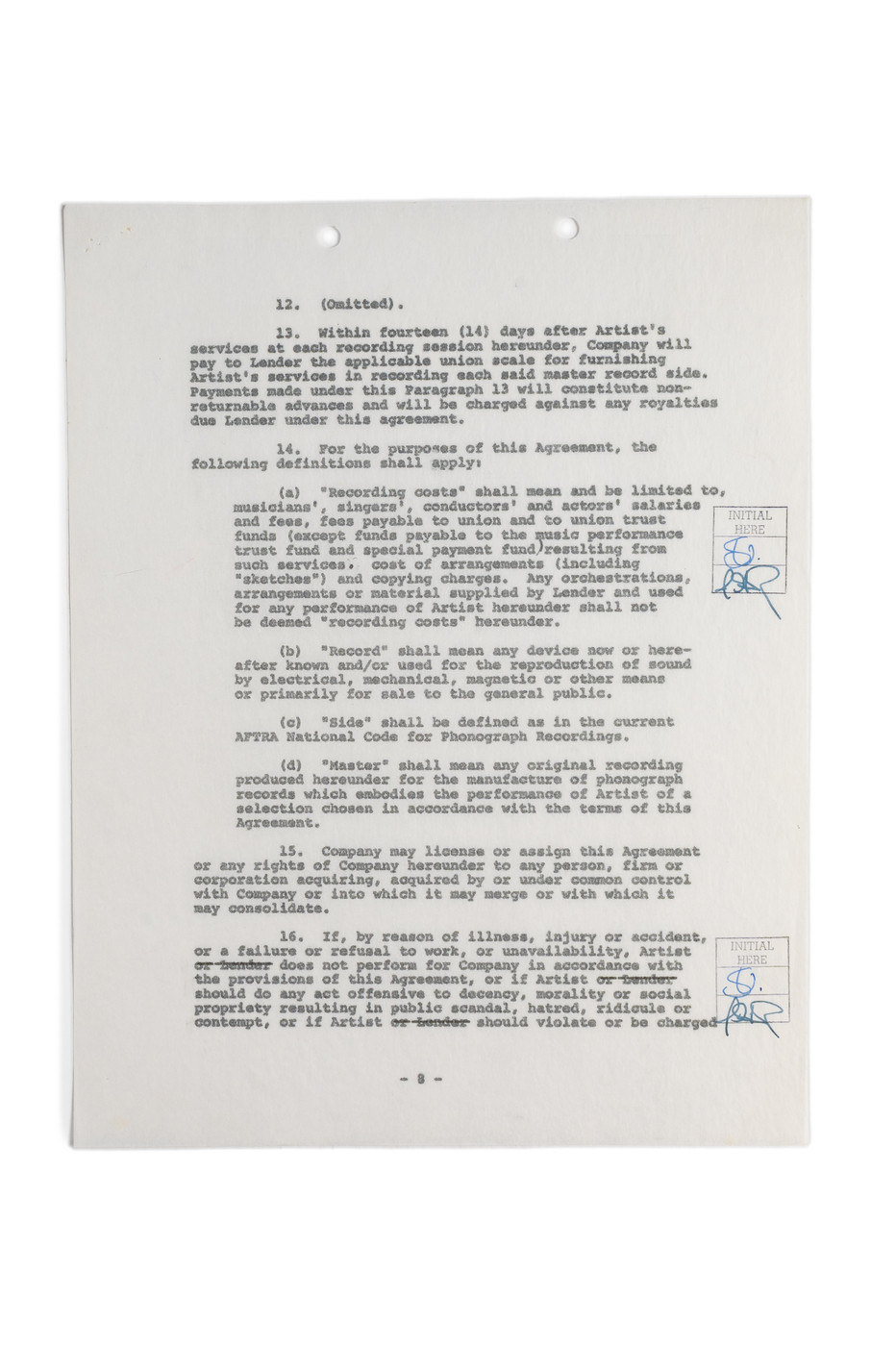 Milton Berle Hand-Signed Master Recording Industry Contract