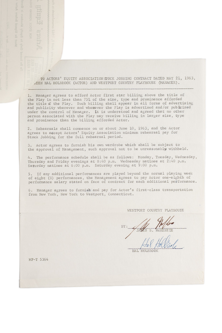 Hal Holbrook Dual-Signed 1963 Equity Contract & Playbill