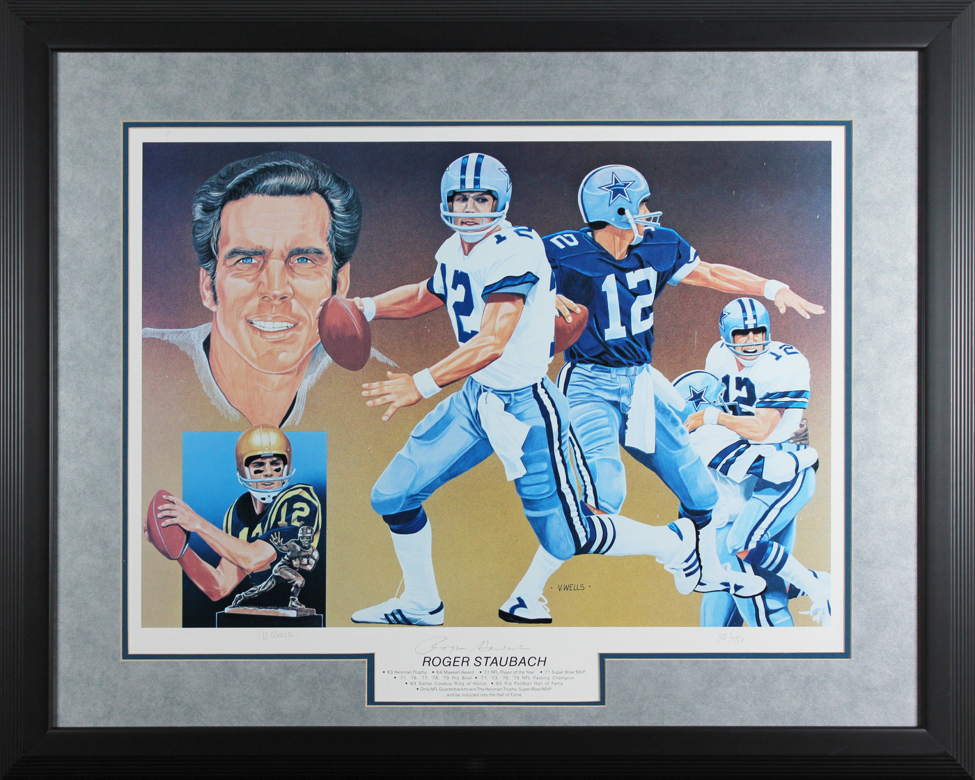 Cowboys Roger Staubach Signed & Framed 18x25 Lithograph LE #28/750 BAS #AG010162