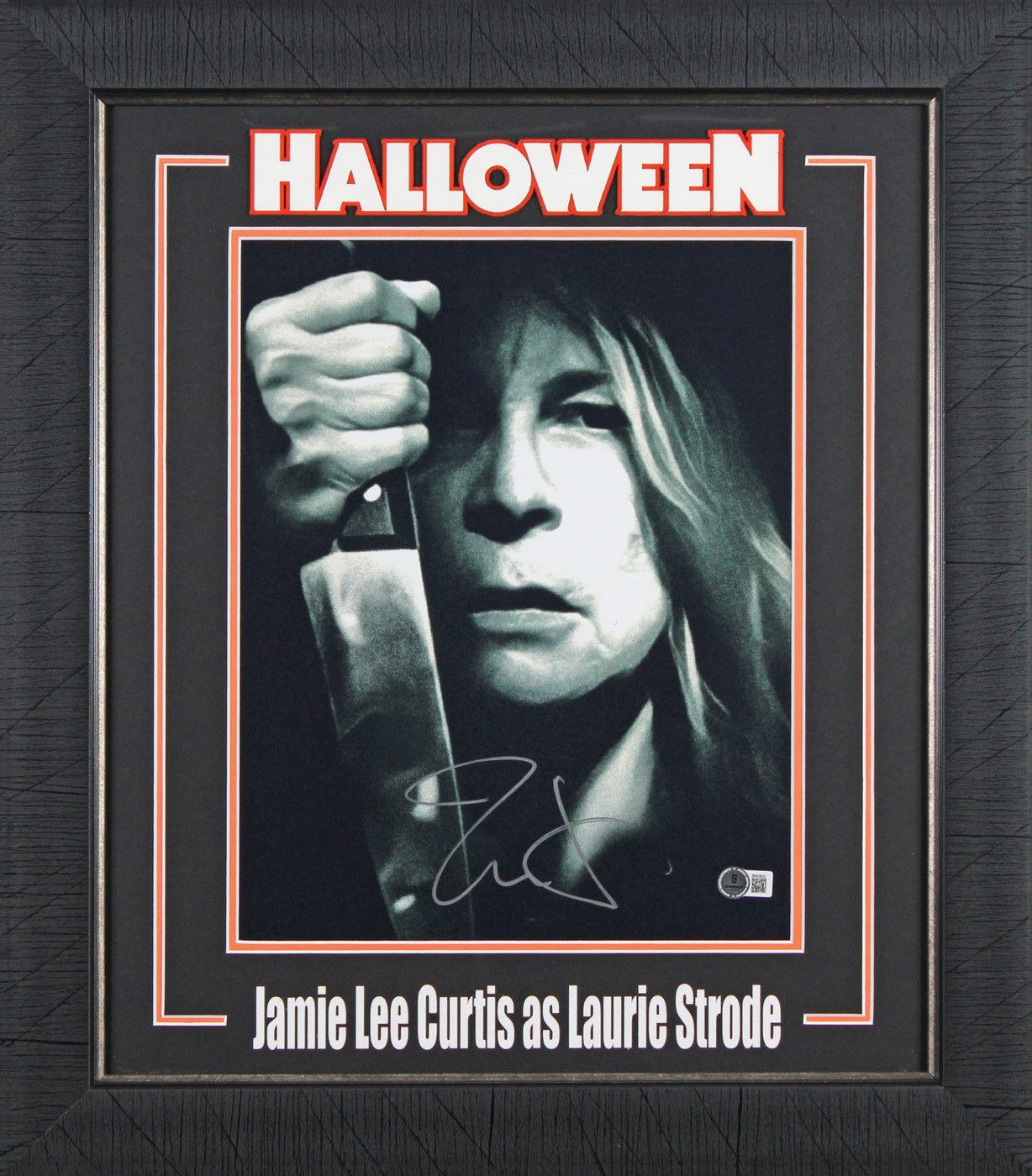 Jamie Lee Curtis Halloween Signed 11x14 Framed Vertical Closeup B&W Photo BAS
