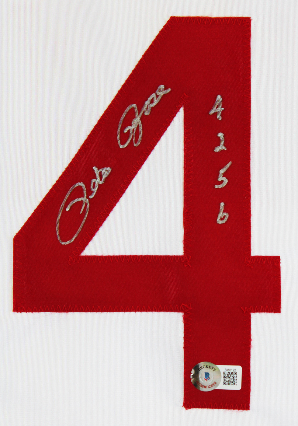 Pete Rose "4256" Authentic Signed White Pro Style Jersey Autographed BAS 4
