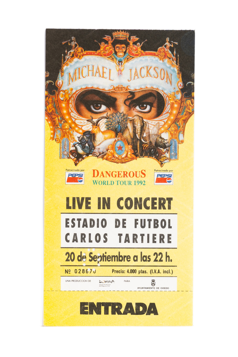 Unsigned Michael Jackson Dangerous World Tour Concert Ticket